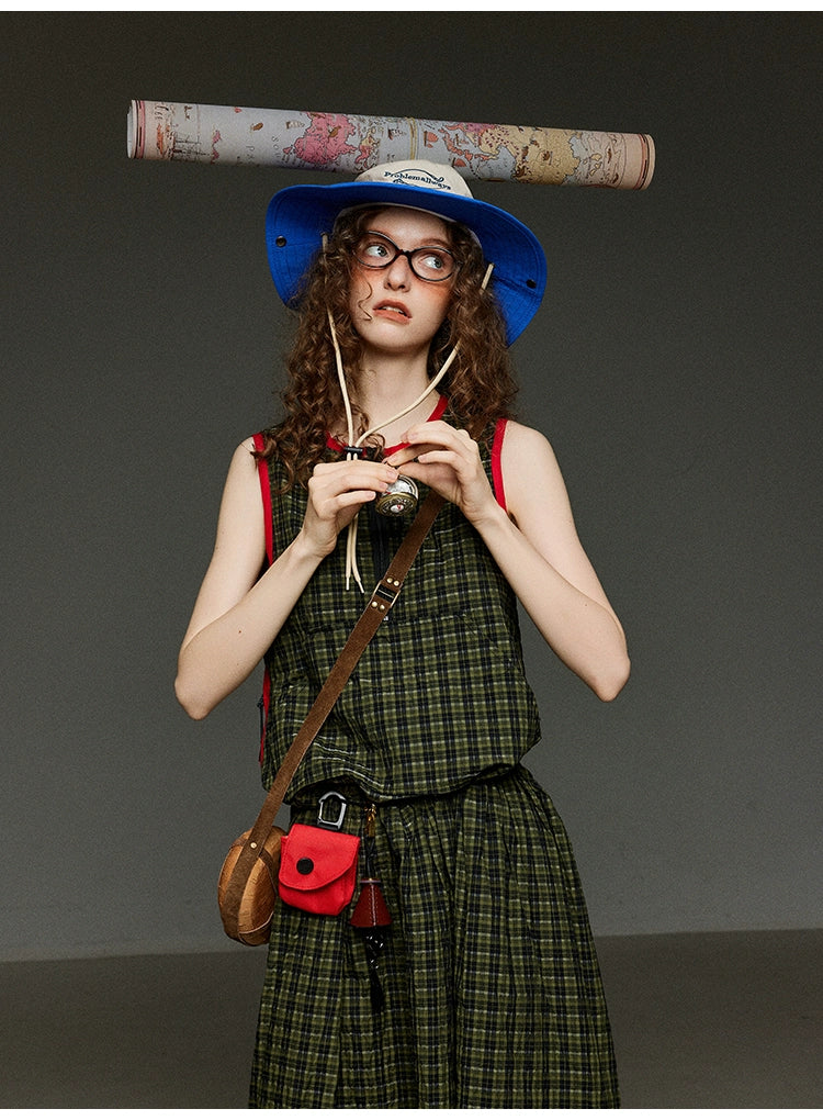 ヴィンテージチェック 配色ノースリーブワンピース