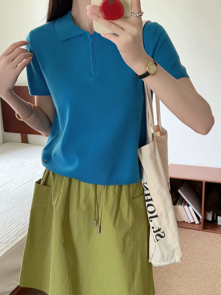 ウール混 ヴィンテージジップポロニット